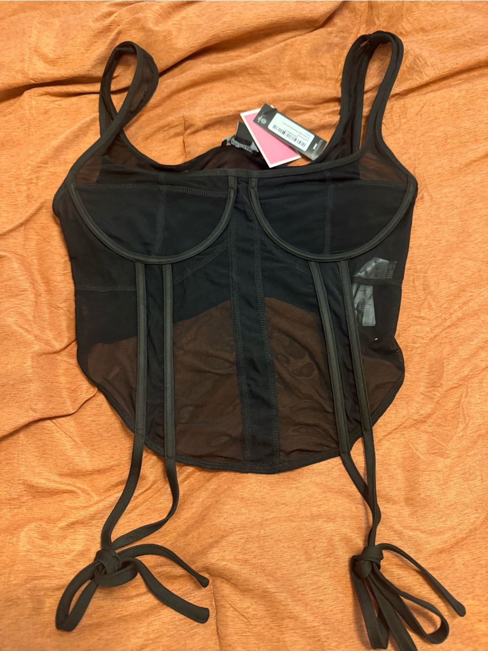 PLT Black Mesh Corset Bralette with Garters